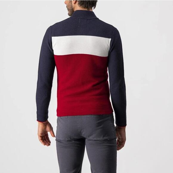 CASTELLI Armando Sweatshirt Savile Blue Red Off White Full Zip High Neck Men's M - Picture 8 of 15